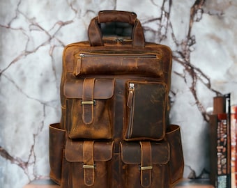 Personalized Leather Backpack, Large Laptop Bag Daypack, Office Bag Gift Men Women Travel Bag Carry-on Bag, Gaming Backpack Rucksack Bookbag