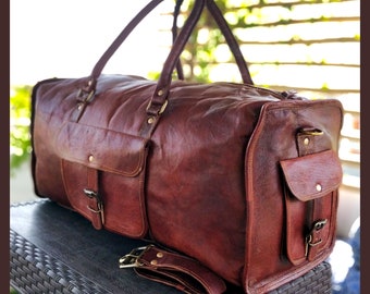 Personalized Leather Duffle Bag, Travel Carry-on Luggage, Overnight Gym Weekender Bag Unique Groomsmen Gift, Oversized Duffel Christmas Gift