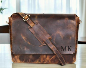 Personalized Handmade Genuine Leather Messenger Bag Laptop Bag