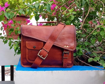 13" Leather Messenger Bag Laptop Case Briefcase Gift Distressed Shoulder Bag