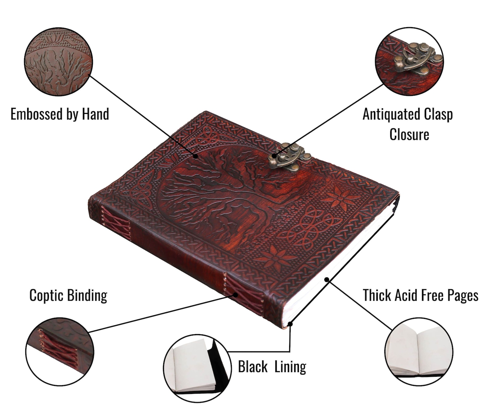 Emboss Noteook Handcrafted Tree of Life Emboss Leather Journal Blank Notebook ...