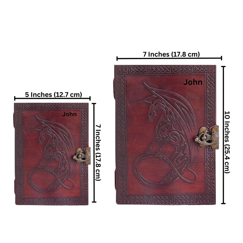 Image show dimension of customizable Vintage leather journal cover, Guestbook, Recipe book, Commonplace book, gift college or school students graduates, sketch artist, painter which is versatile multi user friendly and convenient to carry.