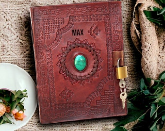 Handcrafted Turquoise Stone Embossed Leather Journal Blank Notebook Sketchbook Christmas Gift kid, him/her Personalized Travel Vintage Diary