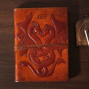 Personalized Double Dragon Genuine Leather Journal Refillable Notebook Cover Book of Shadow Grimoire Travel Diary Christmas Gift for him/her
