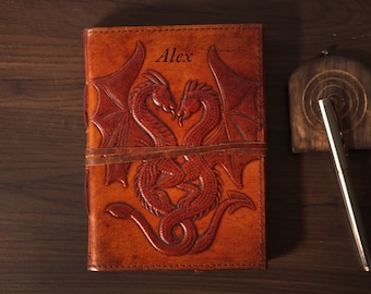 Personalisiertes Double Dragon Lederbuch: Nachfüllbares Reisetagebuch