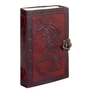 Handcrafted leather-bound journal Vintage Guest Book spell book, book of shadow, grimoire showing Coptic binding naturally tan leather. The book stands tall, no bleed through high quality handmade paper use as sketchbook or photo album.