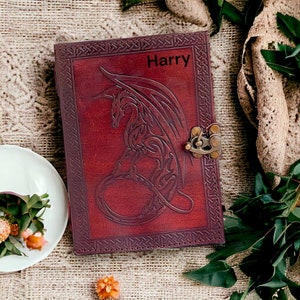 Personalised Dragon Leather Journal Blank Notebook Sketchbook Christmas Gift Unique Monogrammed Cosplay Grimoire Book of Shadow Travel Diary