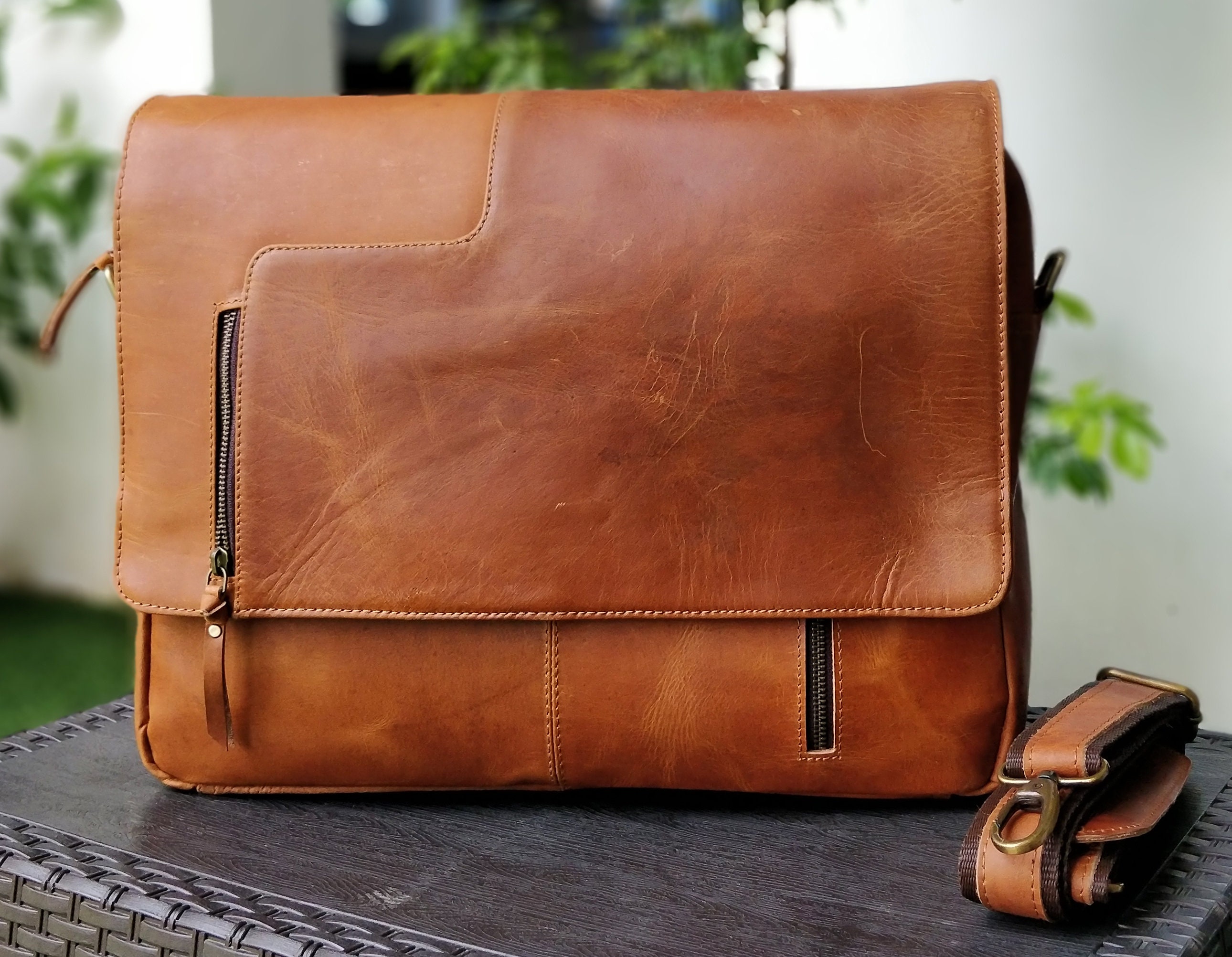 Personalized Genuine Leather Messenger Bag Laptop Bag Shoulder Etsy