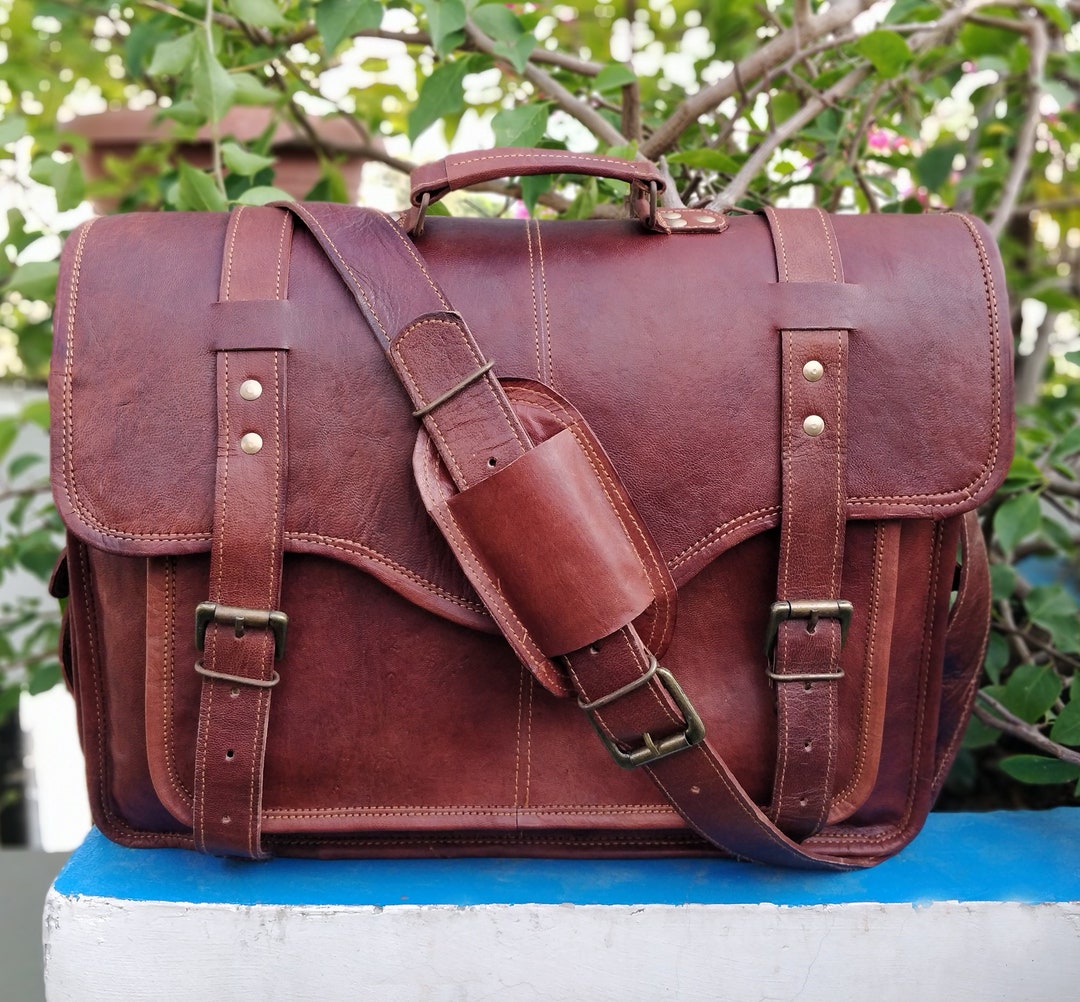 18' Personalized Genuine Leather Messenger Bag Laptop Bag - Etsy