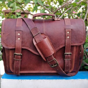 18' Sac messager personnalisé en cuir véritable Sac pour ordinateur portable Sac à bandoulière Cadeau pour homme Sac de bureau Porte-documents de travail Grande cartable Sac rustique