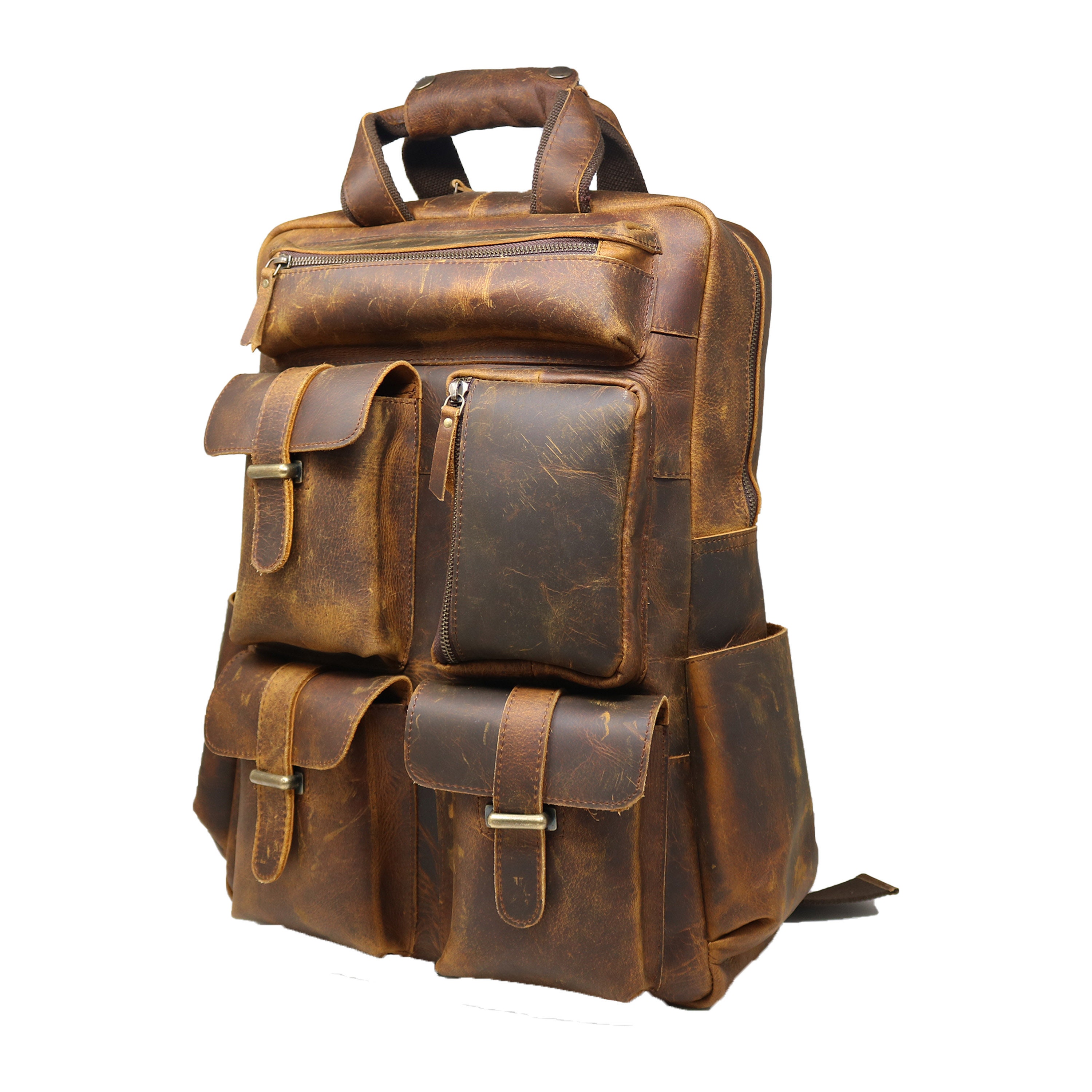 Personalized 22 Leather Backpack for Men Large Laptop - Etsy