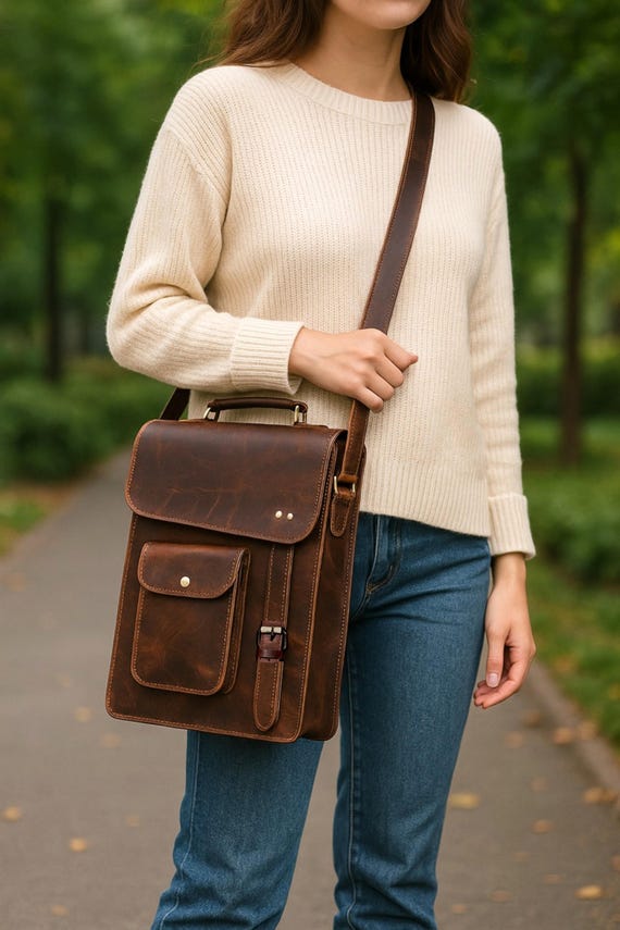 Leather Business Messenger Bag Shoulder Handbag For Men Travel