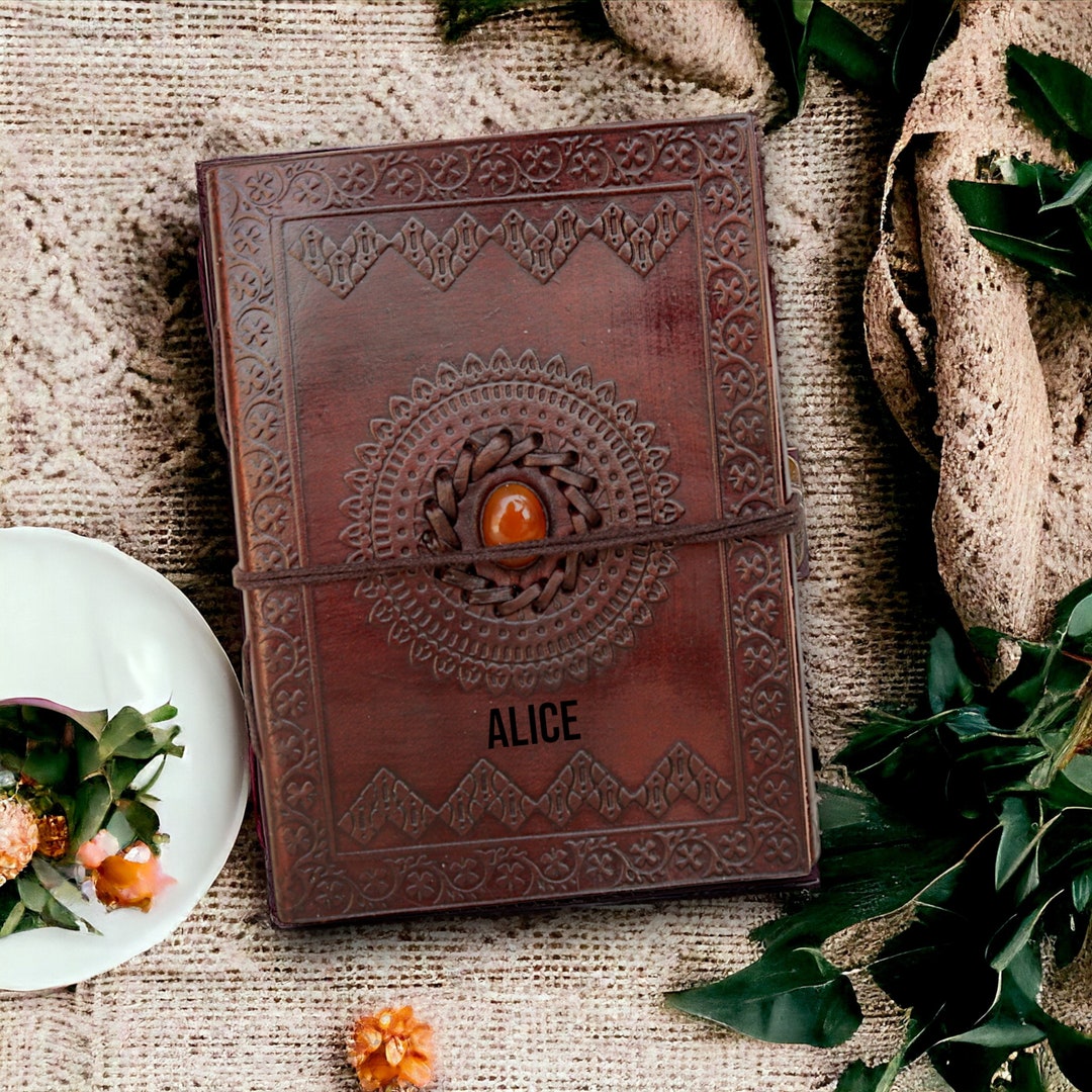 Amber Notes Spring Notebook Handcrafted Amber Stone Embossed Leather Journal Blank Notebook ...