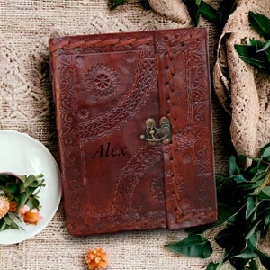 Diario de cuero repujado vintage personalizado, cuaderno de bocetos recargable en blanco hecho a mano, regalo de Navidad para el Día del Padre, agenda de viaje