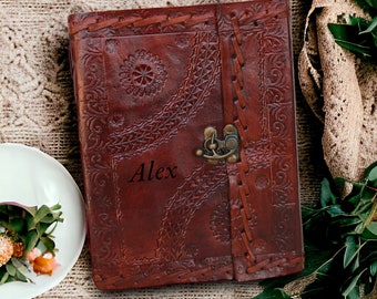 Journal personnalisé en cuir gaufré vintage fait main cahier vierge rechargeable carnet de croquis cadeau de noël fête des pères agenda de voyage