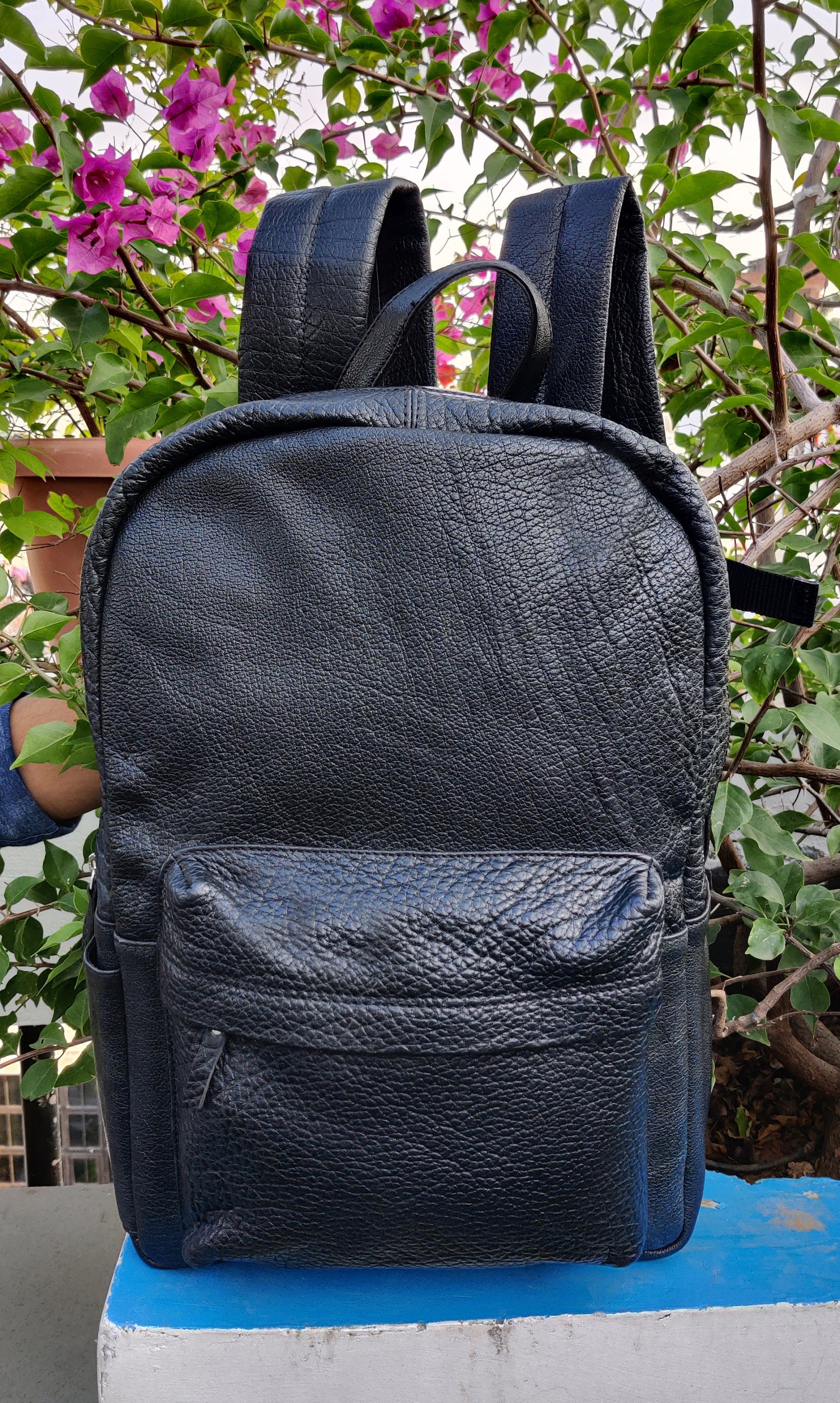 18 Black Full Grain Leather Backpack Knapsack Laptop bag Etsy