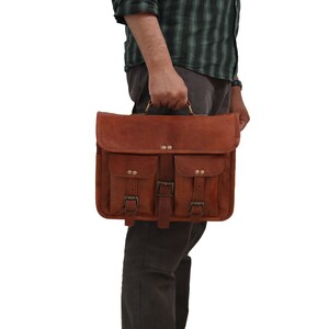 14 Leather Messenger Bag Laptop case Office Briefcase Gift for Men Computer Distressed Shoulder Bag zdjęcie 8