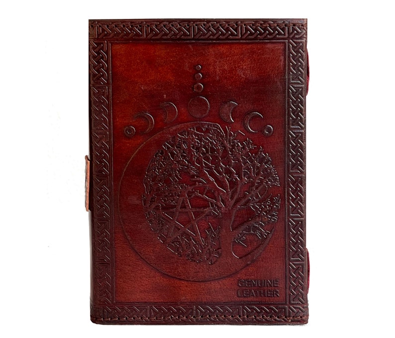 Personalized refillable leather-bound journal, Scrapbook, Travelers diary, adventure journal, keepsake for memories, planner or organiser feature intricately designed Circular motifs on the back cover for vintage look.