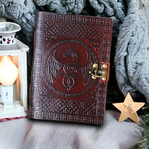Personalised Dragon Leather Journal Blank Notebook Vintage Sketchbook Christmas Gift Cosplay Grimoire Book of Shadow Spell book Travel Diary