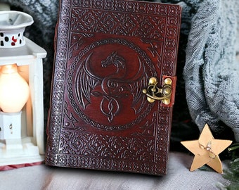 Diario in pelle personalizzato con drago, quaderno vuoto, album da disegno vintage, regalo di Natale, grimorio per cosplay, libro delle ombre, libro degli incantesimi, diario di viaggio