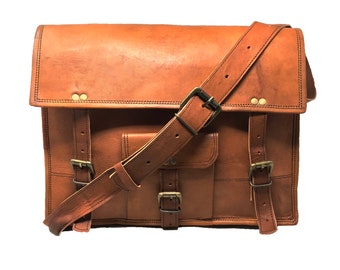 15' Personalized Genuine Leather Messenger Bag Laptop Bag Shoulder Bag Gift for Men Office Bag Work Briefcase Large Satchel Rustic Bag