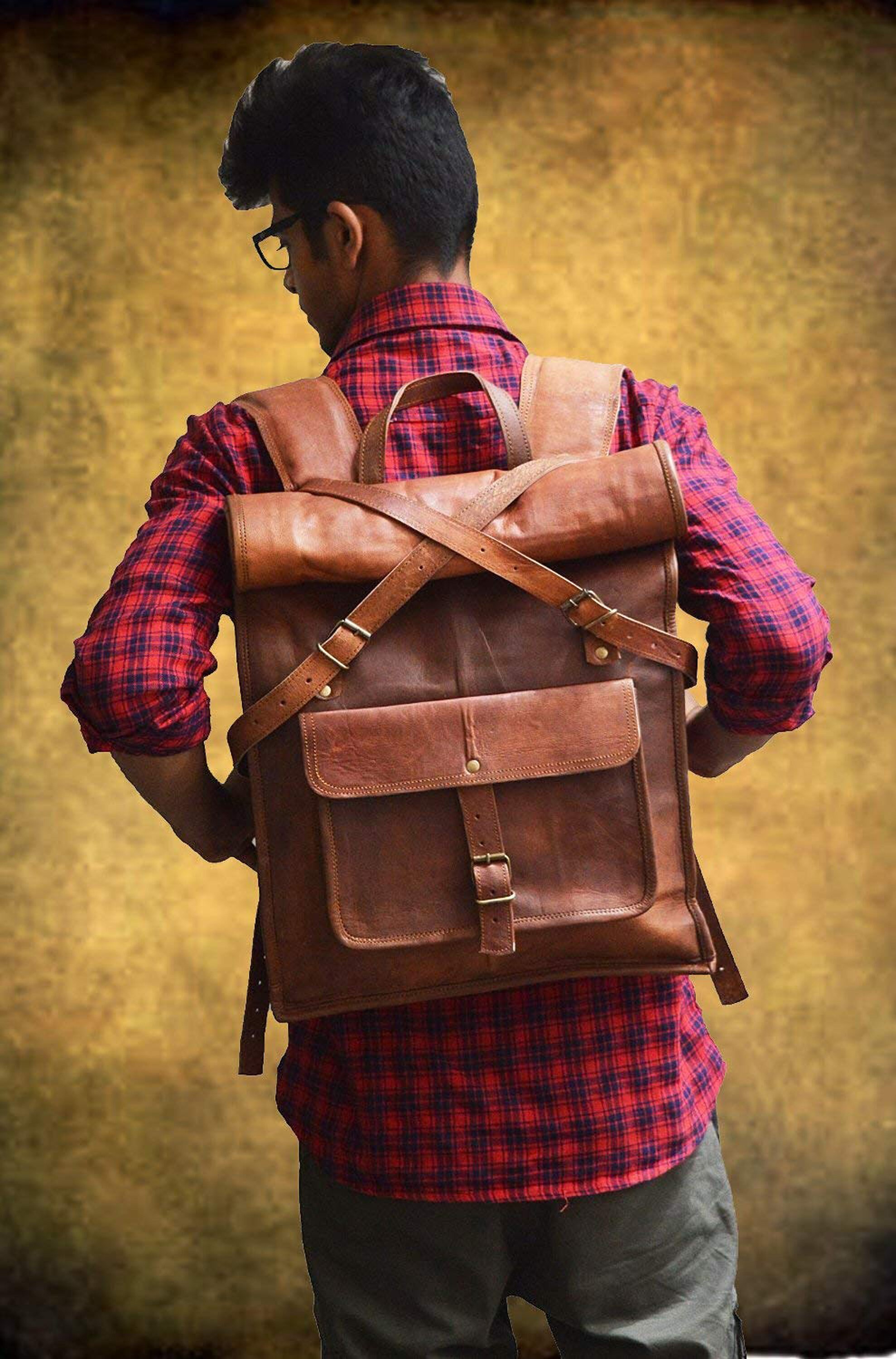 Brown Leather Backpack Vintage Rucksack Laptop Bag Water | Etsy