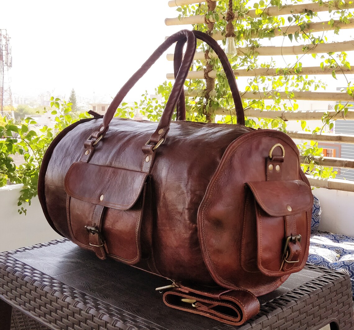 18 Leather Duffle Bag Travel Carryon Luggage Overnight Etsy