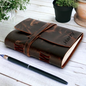 Diario de cuero desgastado personalizado, cuaderno de bocetos en blanco rellenable hecho a mano, regalo de Navidad para el Día del Padre, agenda de viajero