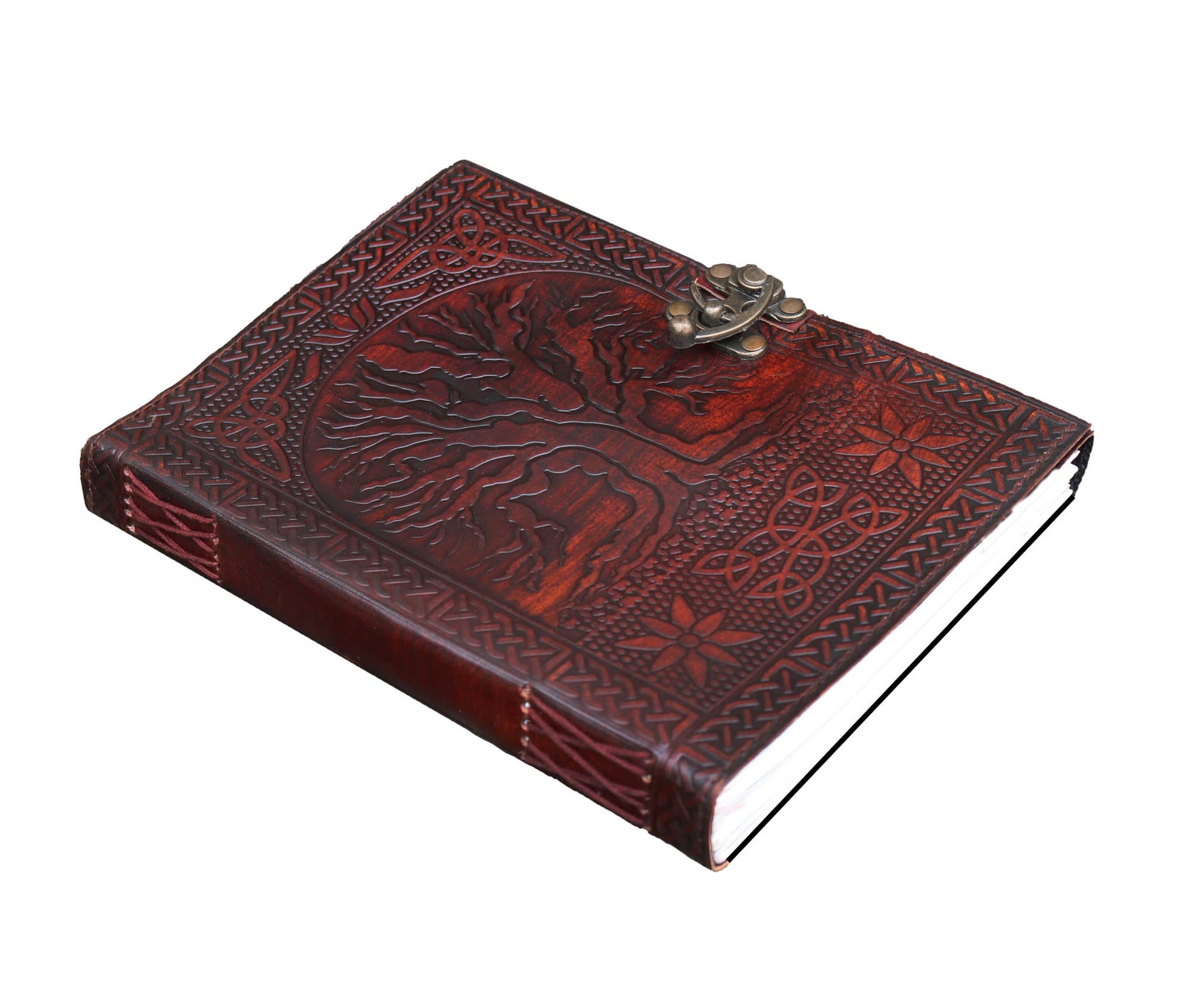 Emboss Noteook Handcrafted Tree of Life Emboss Leather Journal Blank Notebook ...