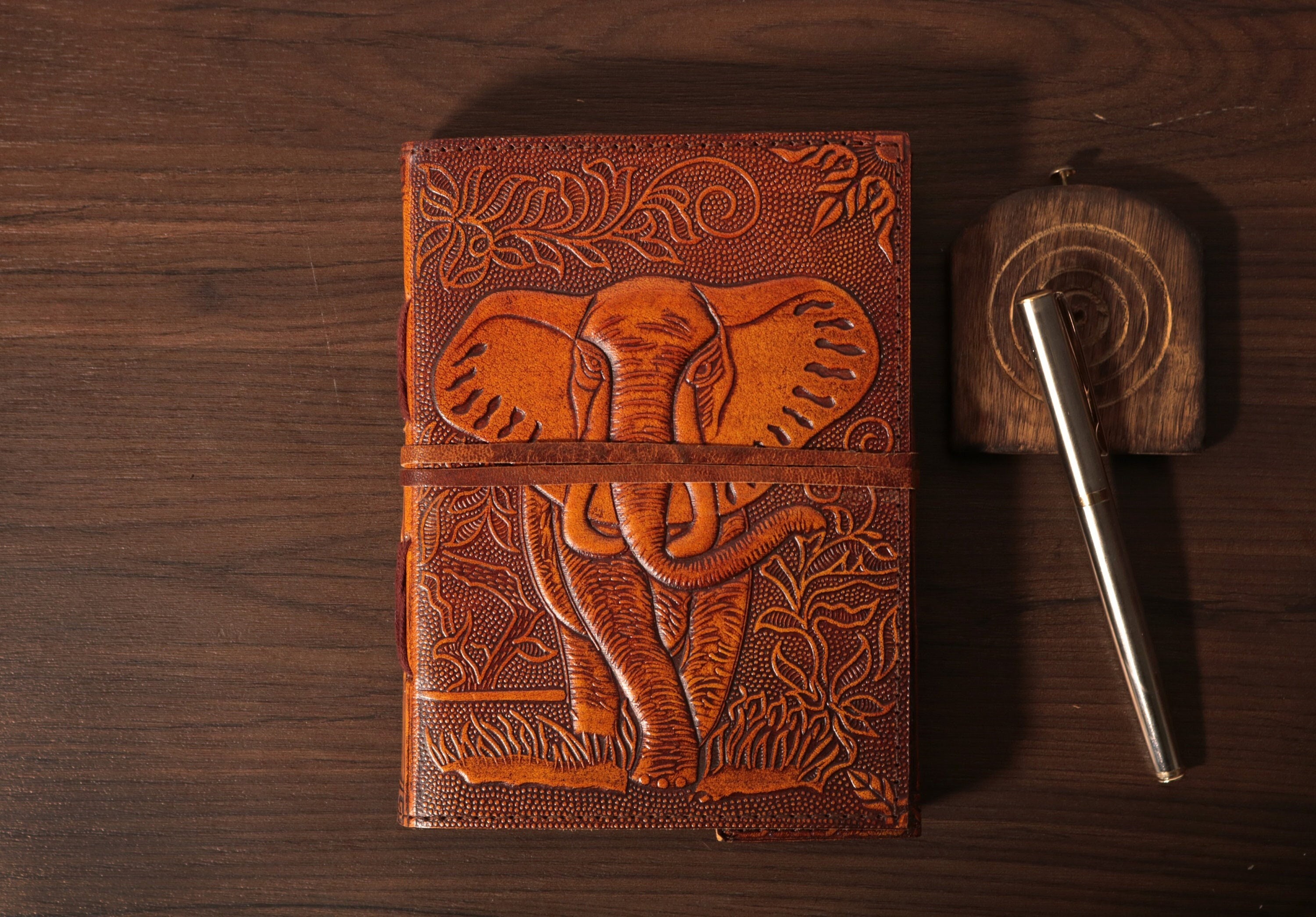 Personalised Elephant Embossed Journal, Vintage Notebook Sketchbook, Christmas Gift Birthday Gift for kids, Handmade Antique Travel Diary