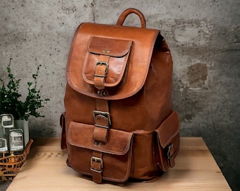 Zaino in pelle personalizzato: zaino da viaggio marrone vintage, borsa da trekking, zaino per laptop, borsa da avventura