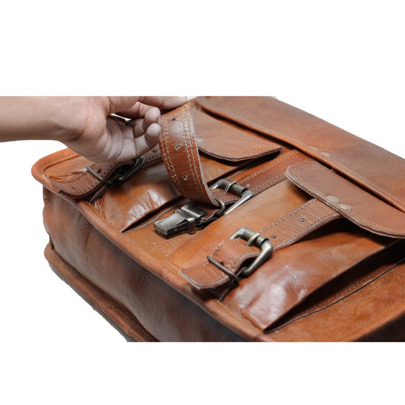 14 Leather Messenger Bag Laptop case Office Briefcase Gift for Men Computer Distressed Shoulder Bag zdjęcie 7