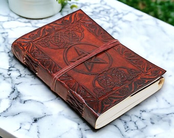 Personalised Leather Journal Star Emboss Pentagram Mystical Grimoire Blank Notebook Book of Shadow Magical Sketchbook Christmas Gift for Kid