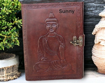 Journal personnalisé en cuir bouddha gaufré fait main cahier vierge carnet de croquis cadeau de Noël pour enfants, lui/elle voyage vintage agenda