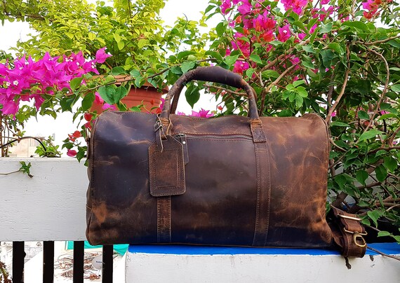 Personalize Genuine Leather Duffel Bag Vintage Carry on | Etsy