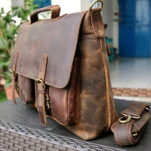 Sac messager personnalisé en cuir véritable sac d'ordinateur portable sac à bandoulière pour femme cadeau pour homme sac de bureau porte-documents de travail grande cartable sac rustique image 2