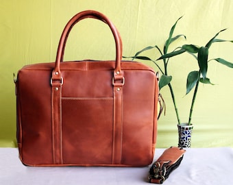 Personalized Leather Laptop Messenger Bag: Office Bag, Work Briefcase, Handmade Leather Handbag, Christmas Gift, Large Satchel, Gift for Men