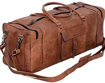28" Leather Duffle Bag Travel Carry-on Luggage overnight Gym weekender bag