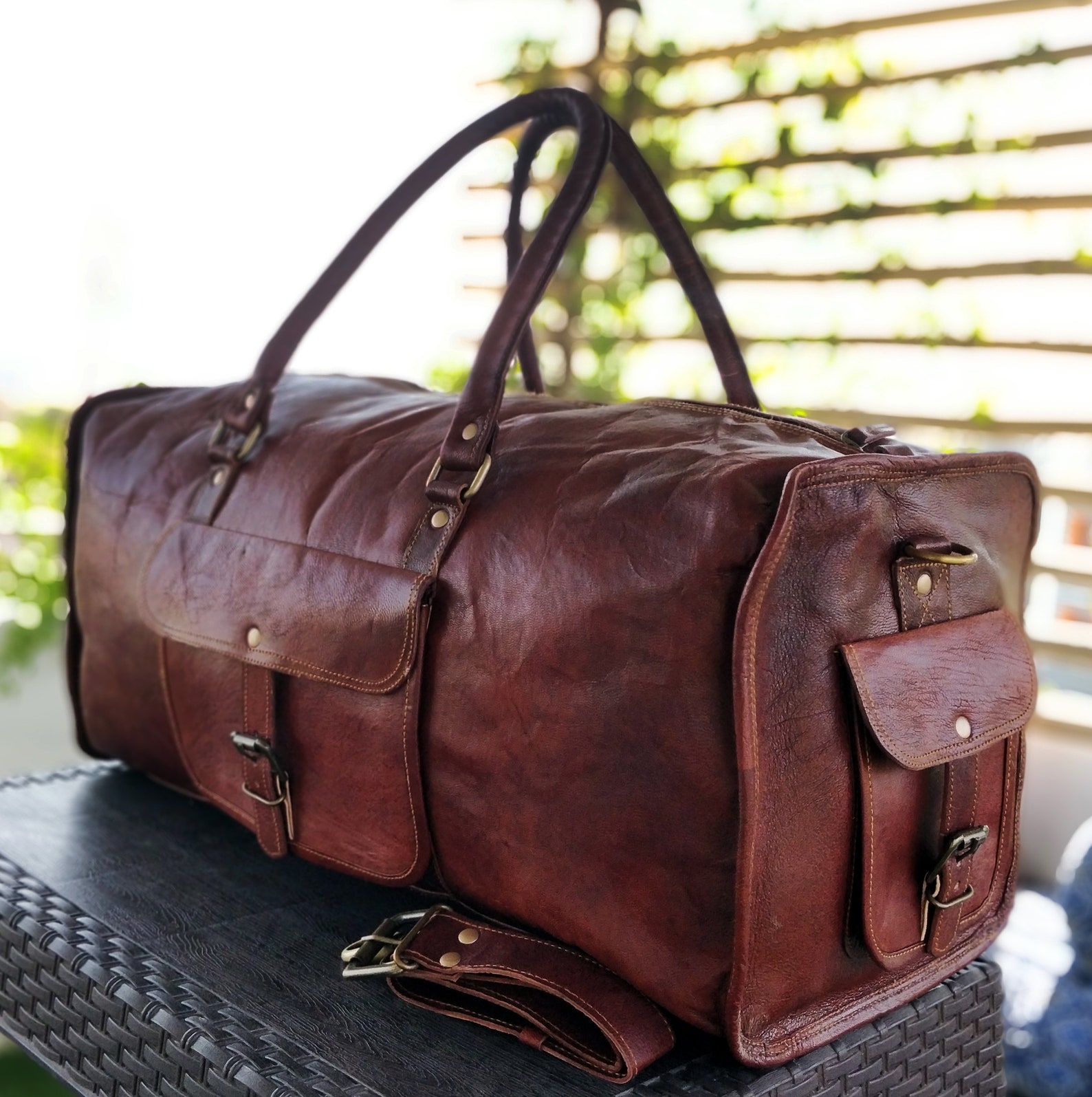 22 Leather Duffle Bag Travel Carryon Luggage overnight Etsy