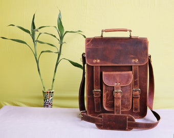 Handmade Leather satchel bag iPad bag office bag gift for men and women distressed shoulder bag