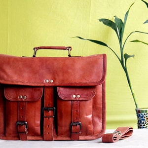 14 Leather Messenger Bag Laptop case Office Briefcase Gift for Men Computer Distressed Shoulder Bag image 1