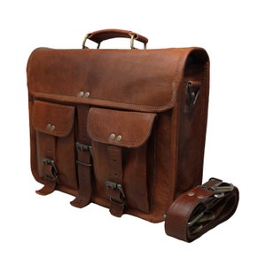 14 Leather Messenger Bag Laptop case Office Briefcase Gift for Men Computer Distressed Shoulder Bag image 4