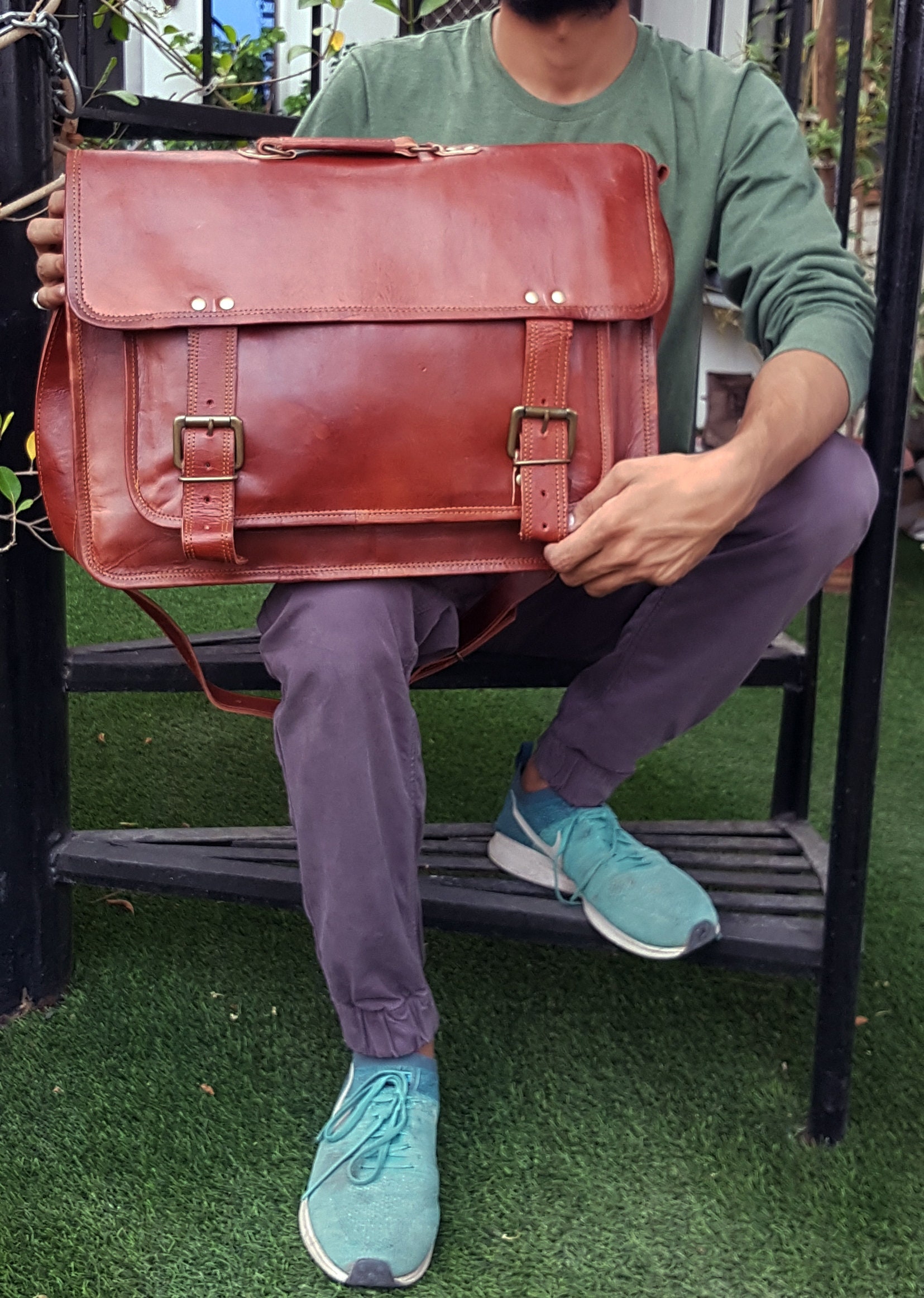 18 Leather Messenger Bag Laptop Case Office Briefcase | Etsy