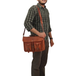 14 Leather Messenger Bag Laptop case Office Briefcase Gift for Men Computer Distressed Shoulder Bag image 9