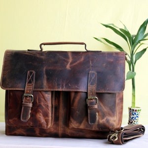 Sac à bandoulière personnalisé fait main en cuir véritable pour ordinateur portable pour femmes et hommes, grande cartable, sac rustique
