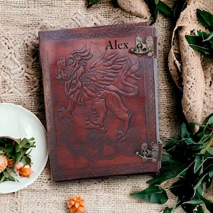 Personalised Moon Dragon Leather Journal Blank Notebook Sketchbook Christmas Gift Kids Witch Diary Book of Shadows Grimoire Medieval Cosplay