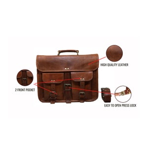 14 Leather Messenger Bag Laptop case Office Briefcase Gift for Men Computer Distressed Shoulder Bag image 2
