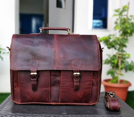 Buy Cognac Leather Laptop Briefcase, Men Office Bag, Computer Handbag,  Casual City Shoulder Purse, Document Accessories, Fathers Day Work Gift  Online in India - Etsy