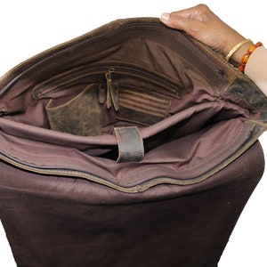 Sac messager personnalisé fait main en cuir véritable sac d'ordinateur portable sac à bandoulière pour homme cadeau pour homme sac de bureau porte-documents de travail grand sac rustique image 5