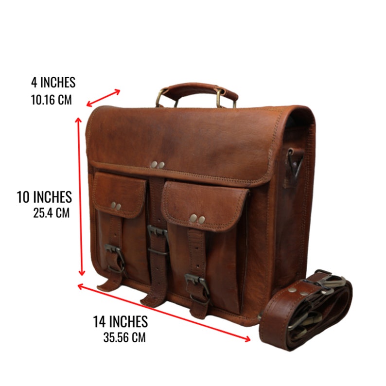 14 Leather Messenger Bag Laptop case Office Briefcase Gift for Men Computer Distressed Shoulder Bag zdjęcie 3